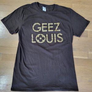 Geez Louis T Shirt Mens Medium Brown Short Sleeve Graphic Cotton Gildan